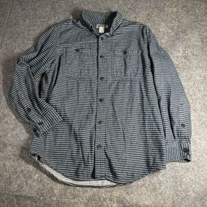 Duluth Trading Shirt Men’s Large Free Swingin Flannel Slim Fit Abyss Blue Stripe